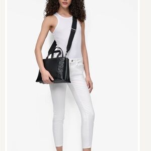 DKNY Tinsley Logo Embossed Medium Black Satchel/Crossbody Bag. NWT